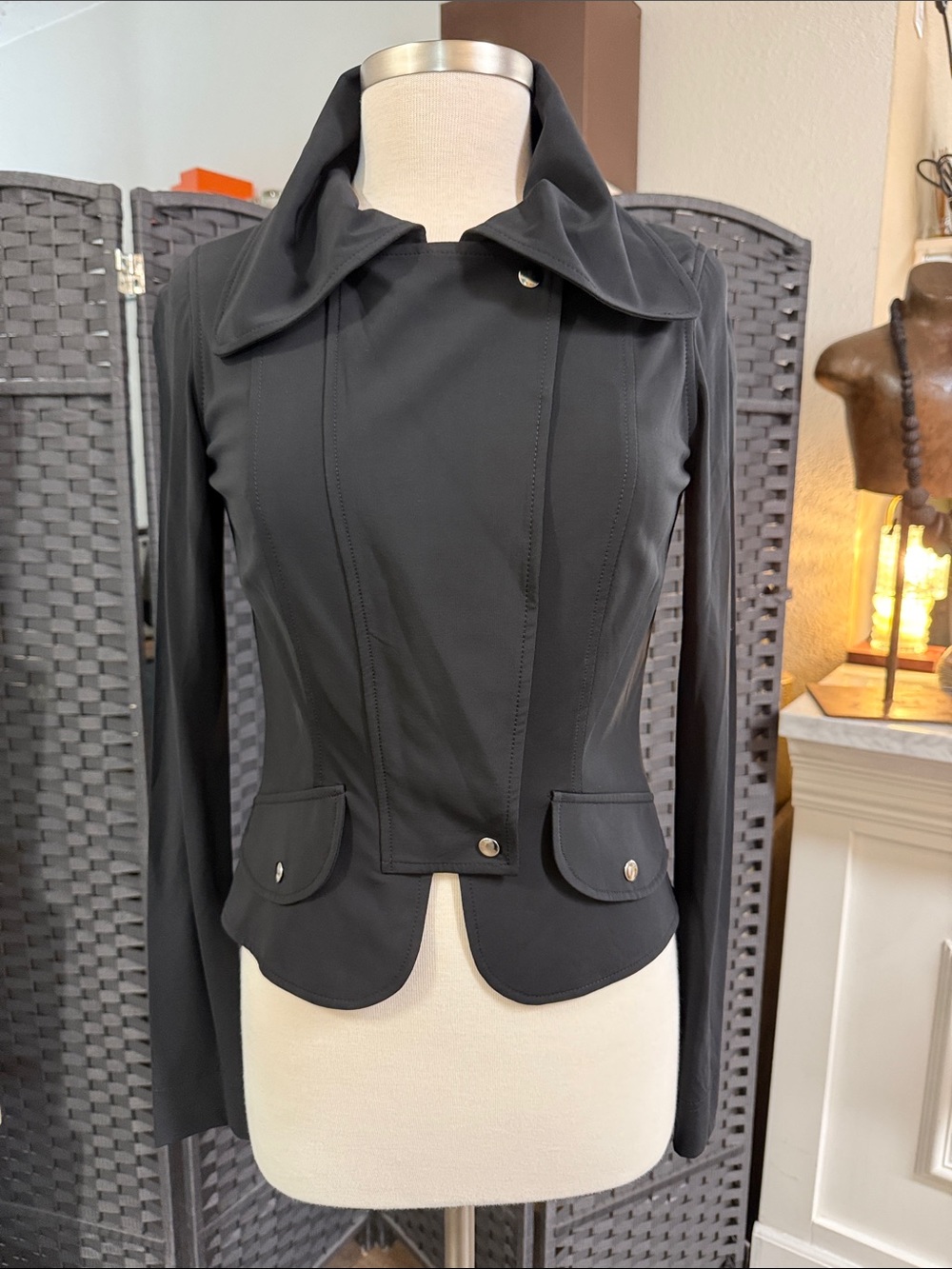Charles Chang-Lima Black Zip Crossover Moto Jacket Size Small